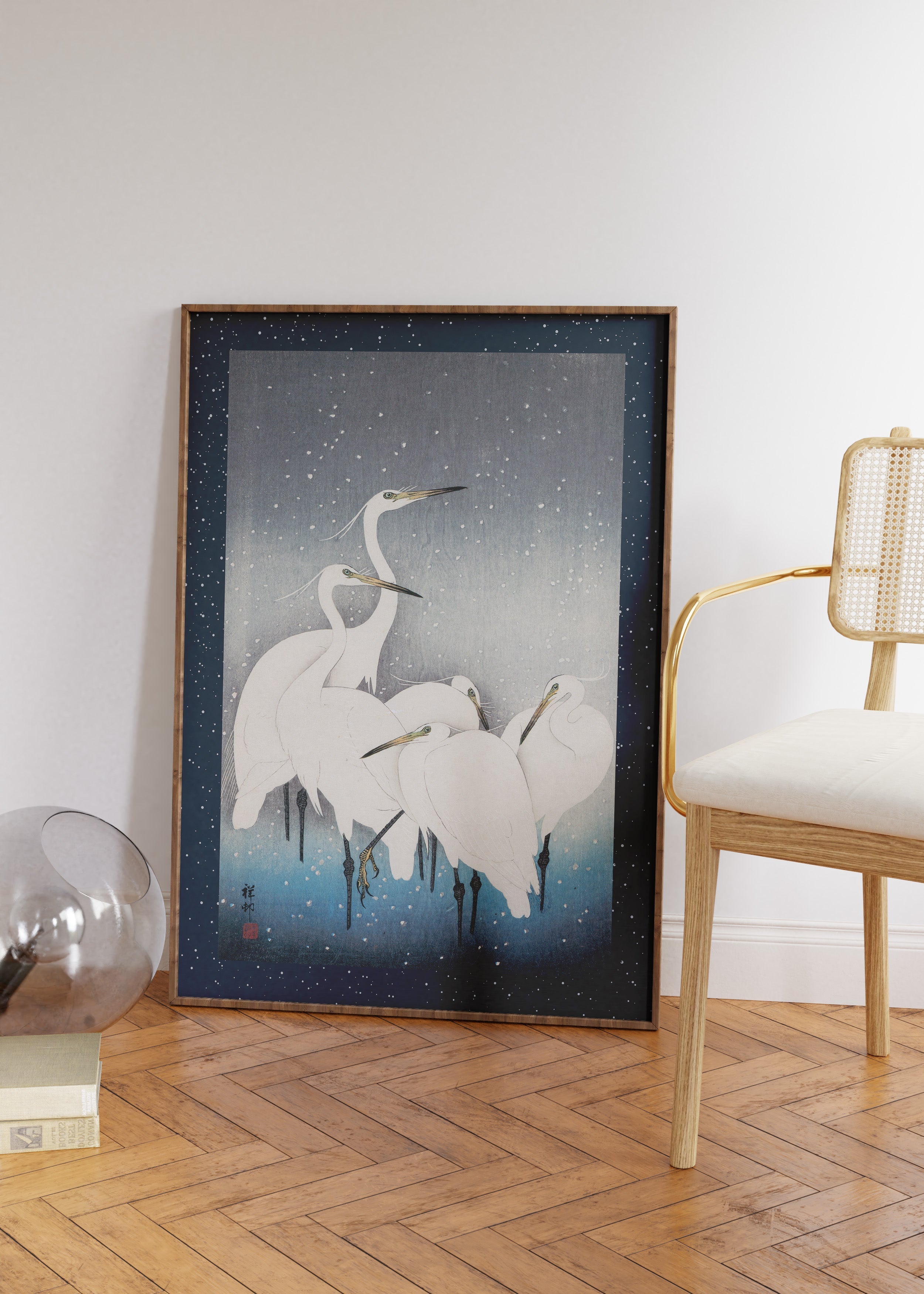 Egrets In Snow Art Print