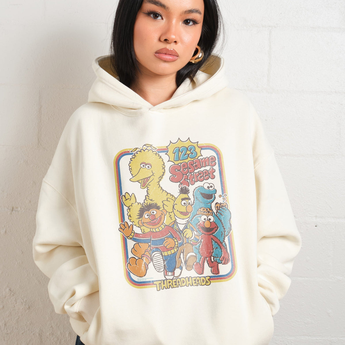 Pull à Capuche Femme Sesame Street Taille S - Coton Ivoire Manches Longues