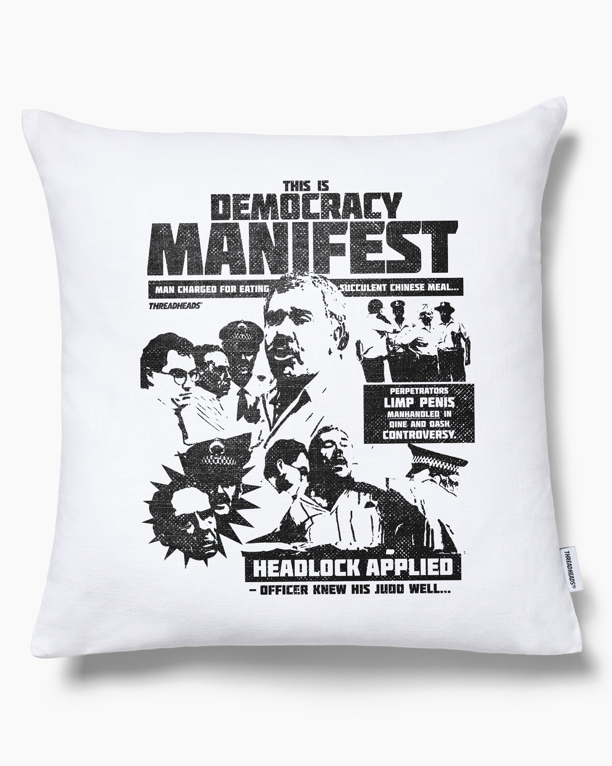 Democracy Manifest: Tabloid Edition Cushion