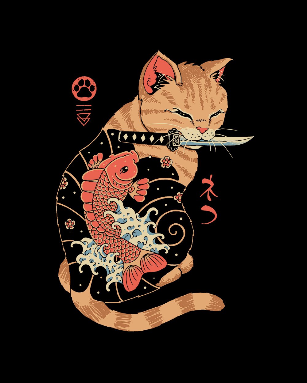 Carp Tattooed Cat T-Shirt